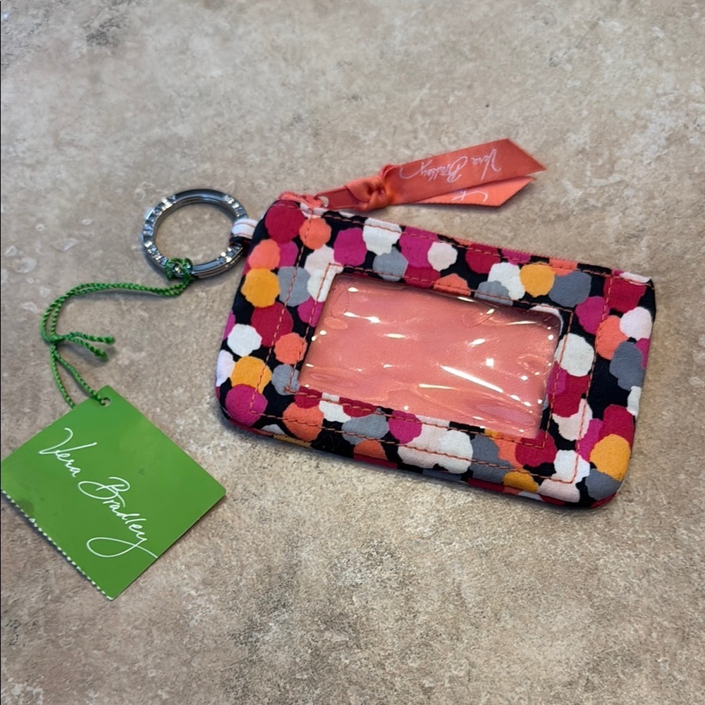 Vera Bradley Pink and Orange Key & Card Holder with Vibrant Design